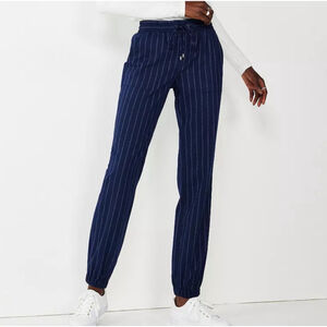 Nine West Navy Pinstripe Midrise Tie Waist Joggers Size Large NWT